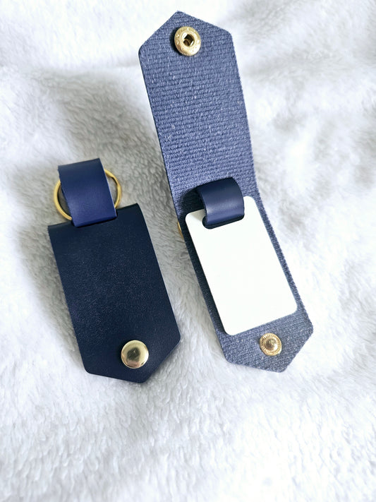 PU Leather Photo Keyring - Navy