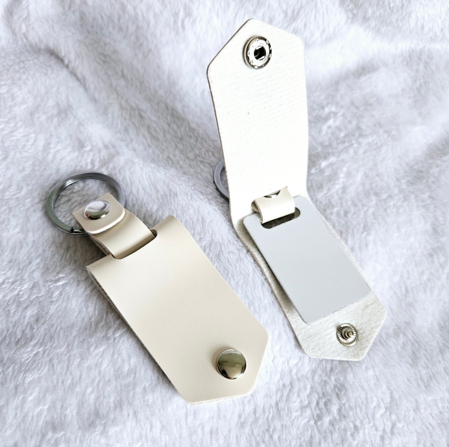 PU Leather Photo Keyring - Cream