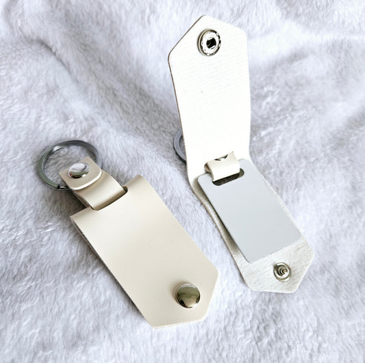 PU Leather Photo Keyring - Cream