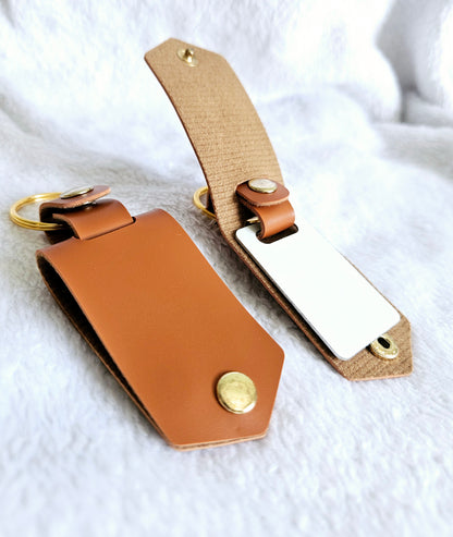 PU Leather Photo Keyring - Brown