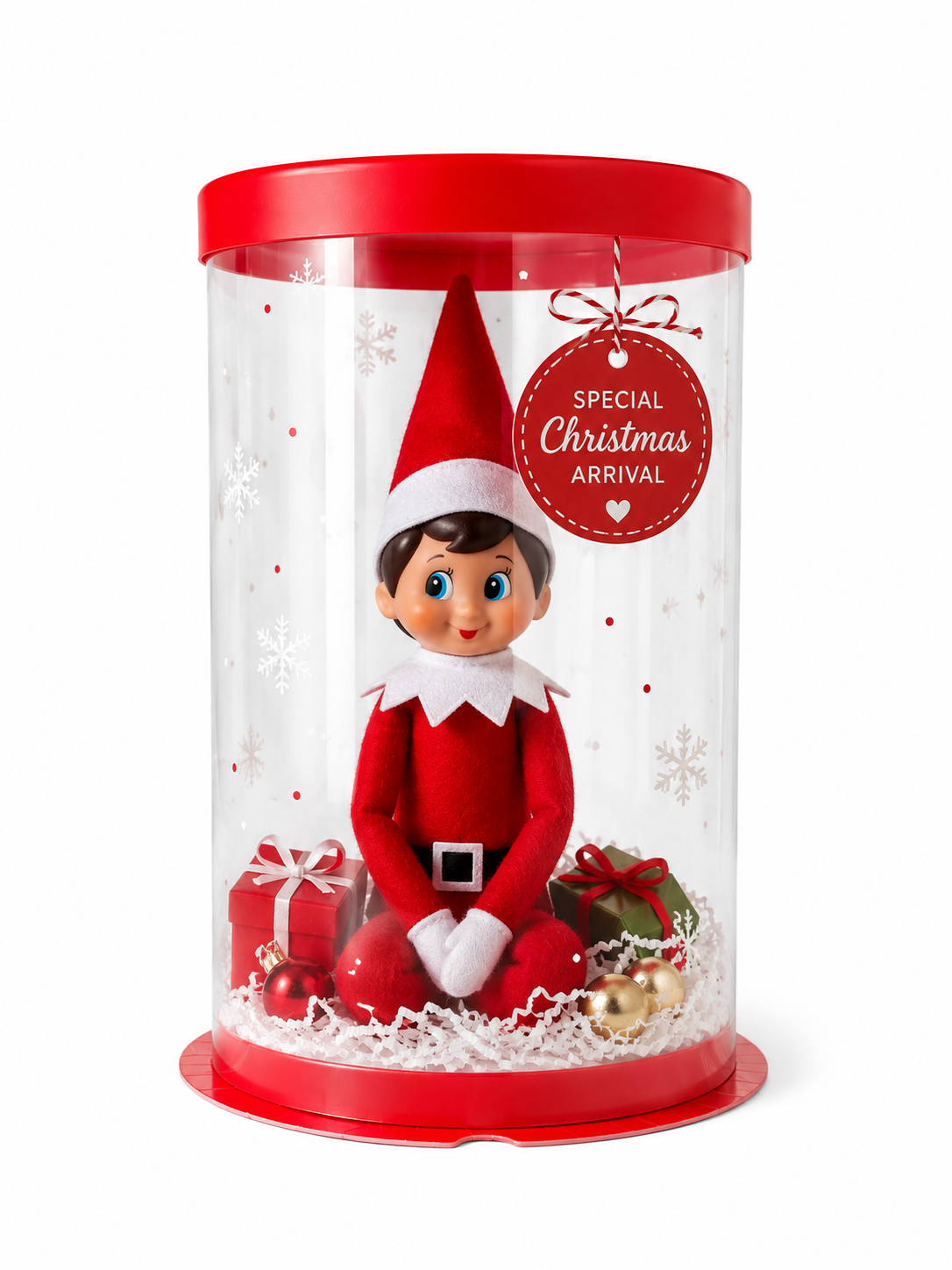 Red Cylinder Elf Arrival Box